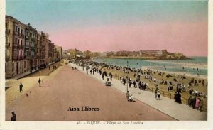 Gijón 48 Playa de San Lorenzo ed. L Roisin fot. Barcelona s/f  principios siglo XX a color con ventanilla 30 € 