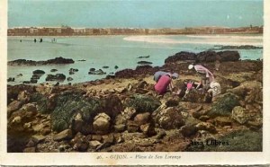 Gijón 46  Playa de San Lorenzo ed. L Roisin fot. Barcelona s/f  principios siglo XX a color con ventanilla 30 € 