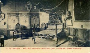 Villanueva y Geltrú Barcelona Biblioteca  Museo Balaguer Casa Sta Teresa Dormitorio. Fototipia Thomas Barcelona  s/f años 20? ,  8 € 