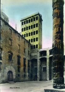 Barcelona Plaza del Rey pintada coloreada s/d (años 40? ) 10 € 