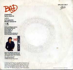Michael Jackson  Bad  1987   Vinilo 45  8 € dorso