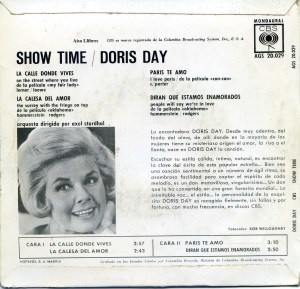 Doris Day Show Time  la calle donde vives, 1962 vinilo 45,    6 € dorso