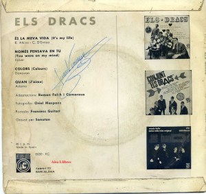 Els Dracs Vinilo 45 Nomes pensava en tu, Colors , es la meva vida, Quan, en català 1968 14 € dorso