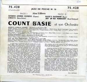 Count Basie et son orchestre  Jazz de poche nº 16  Paris 1962  vinilo 45   dorso 15 €