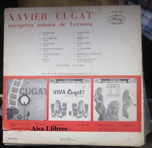 Xavier Cugat interpreta música de Lecuona 1964 LP Vinilo  30 € dorso