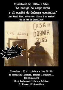 Presentació LLibre Huelga de alquileres y el comité de defensa económica Barcelona 1931 a Granollers restaurant Anònims 