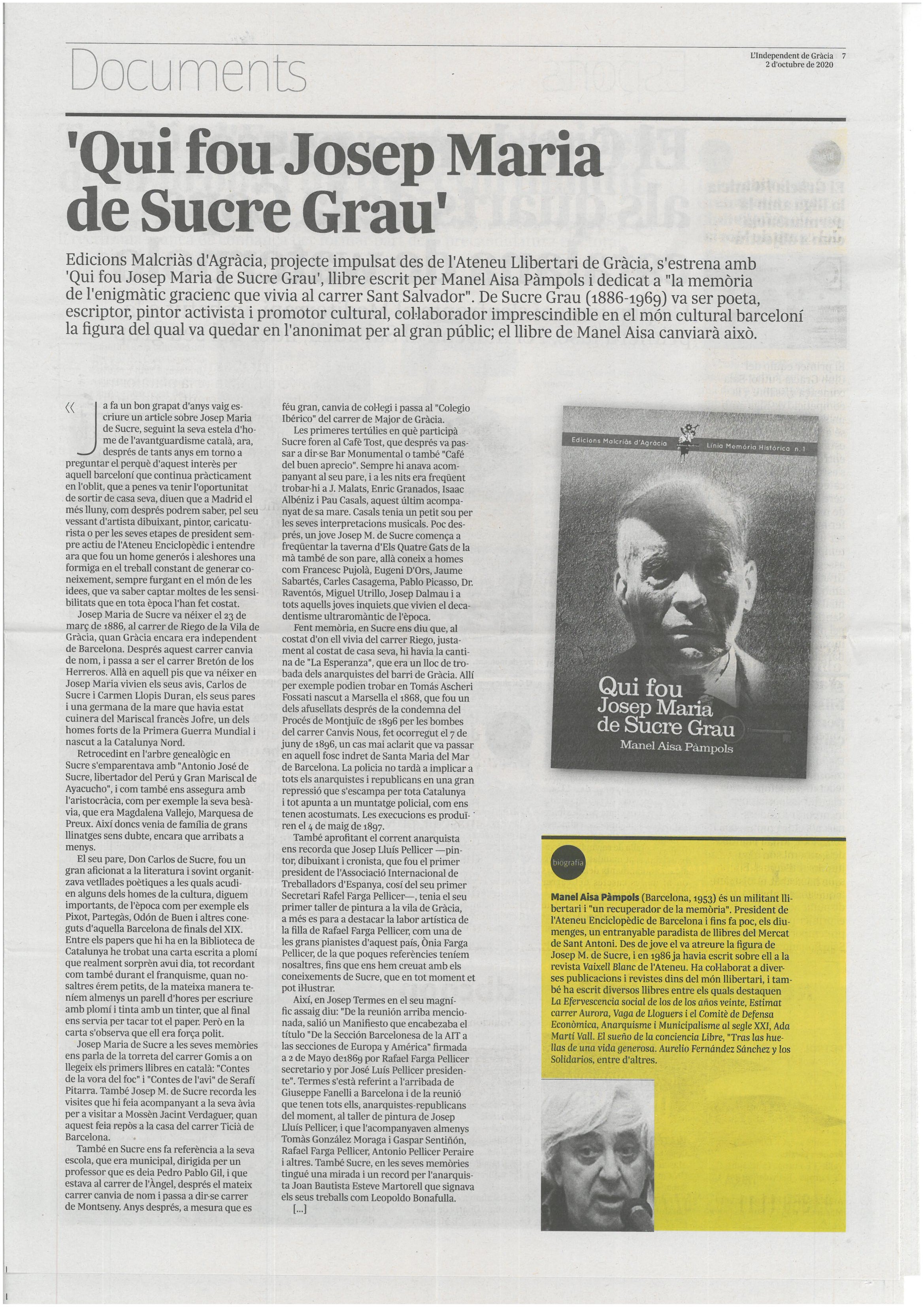 L'independent de Gràcia 2 octubre de 2020